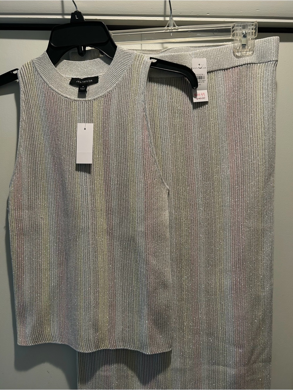 NWT Ann Taylor Sleeveless Knit Midi Skirt/ sweater shell set Soft Pastel Stripe - Picture 7 of 8